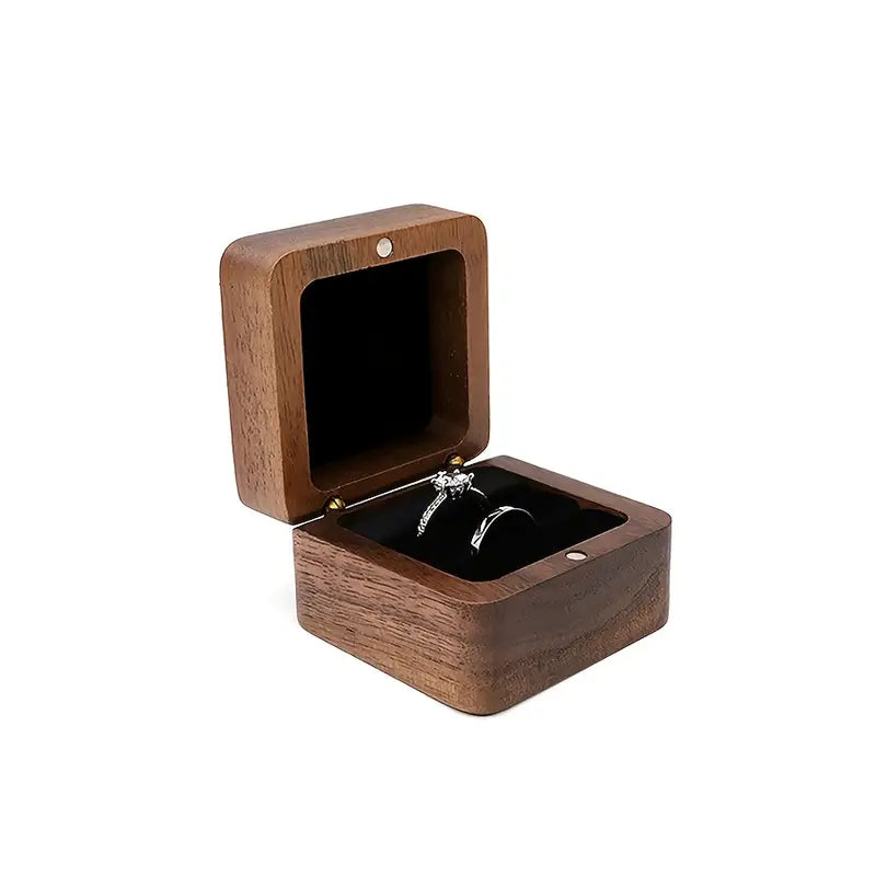 Square Shaped Wooden Ring Box - 2 Ring Slot