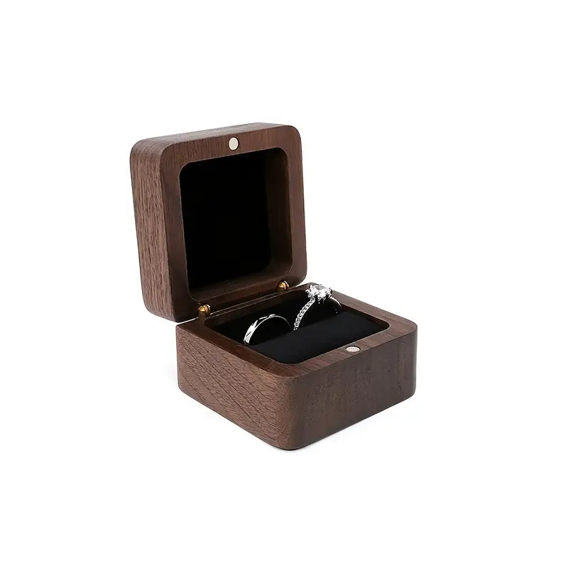 Square Shaped Wooden Ring Box - 1 Ring Slot